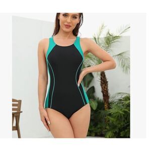 NEW Attraco Black Teal Racerback Swimsuit New Size 2XL Athletic One Piece
